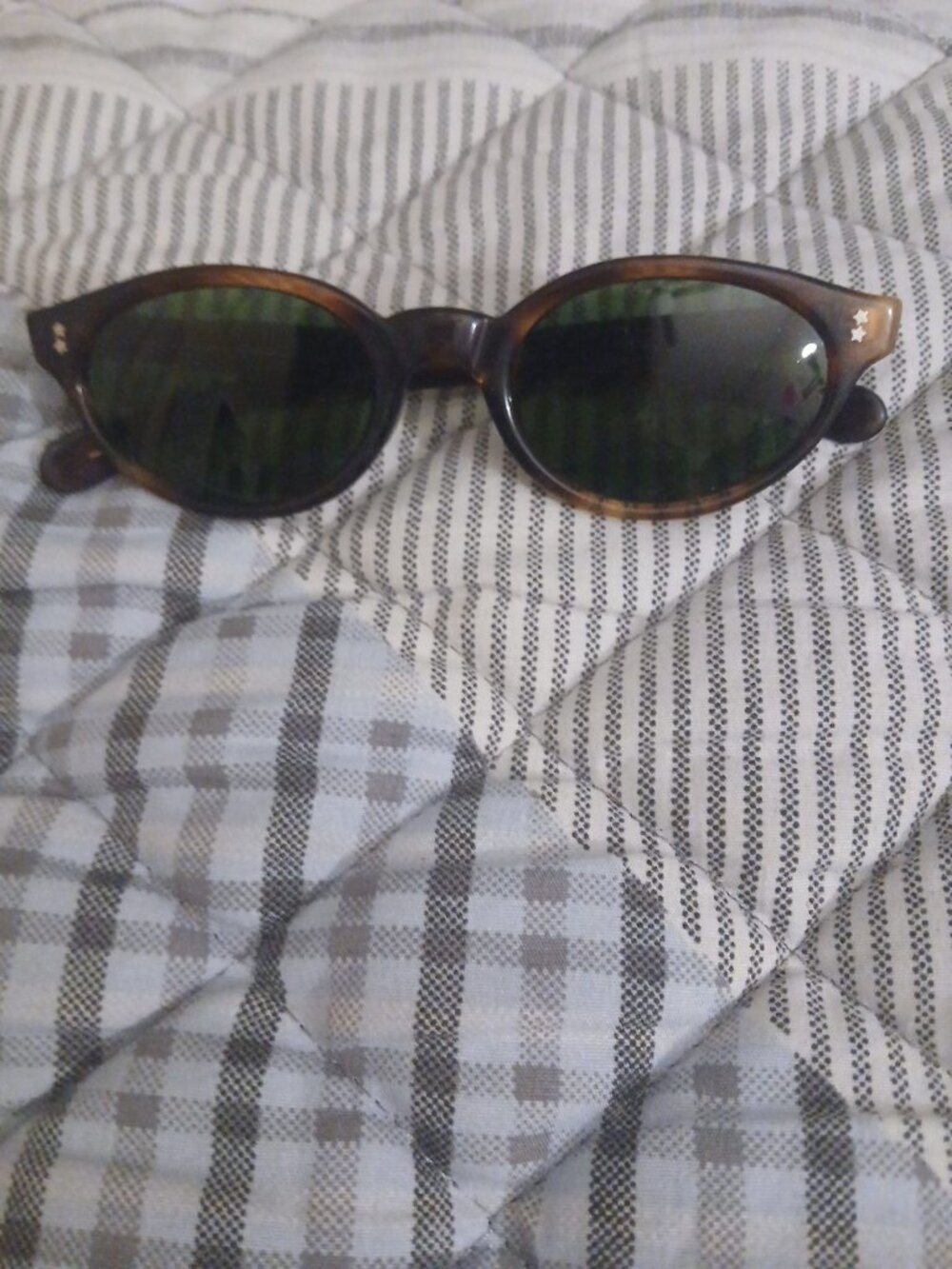 Vintage CAN-OPT Oval Sunglasses Tortoiseshell Green Lenses Star Detail